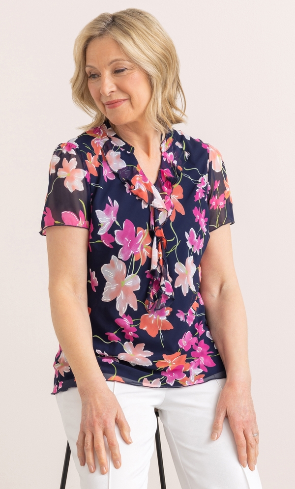 Anna Rose Floral Print Ruffle Top