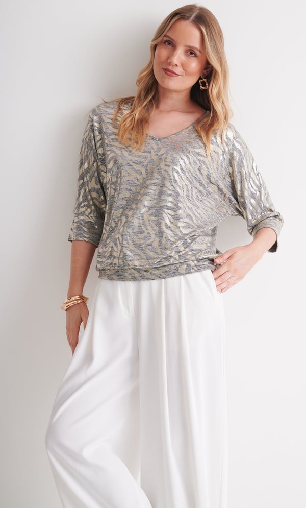 Animal Print Foil Batwing Top