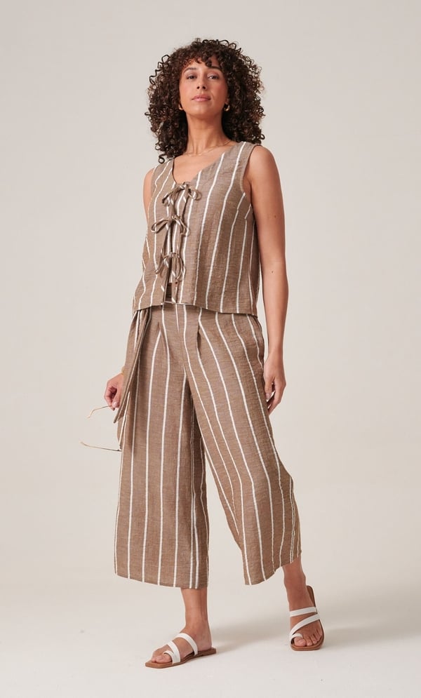 Striped Tie Front Sleeveless Top