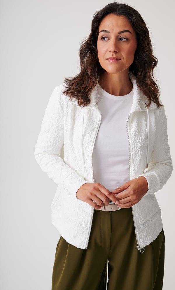 Anna Rose Textured Embellished Zip-Up Top