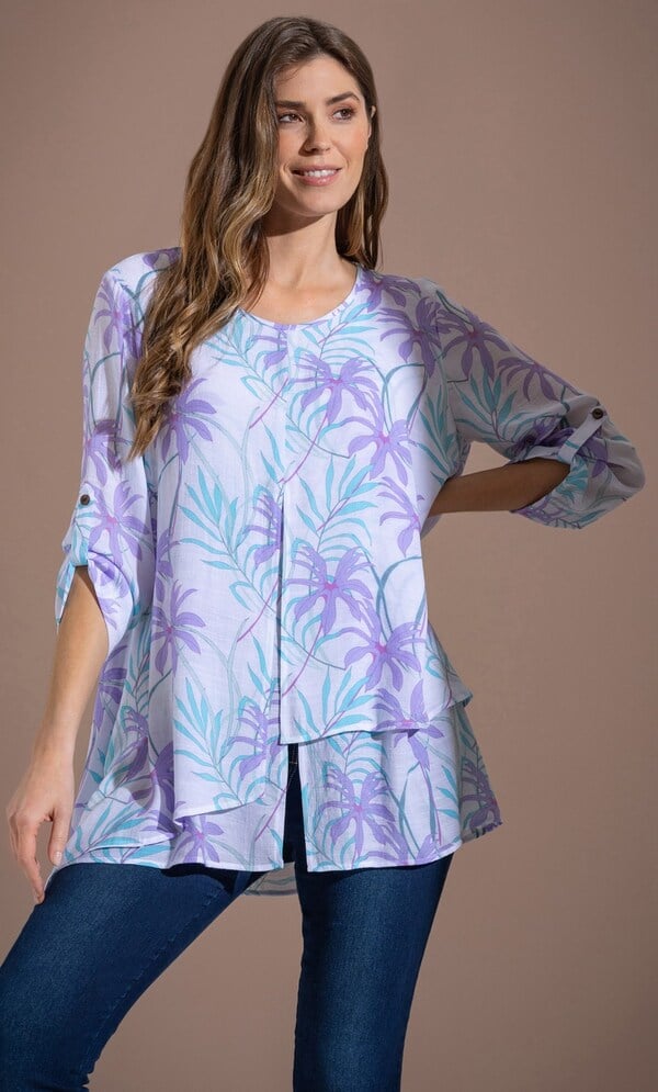 Layered Botanical Print Tunic Top