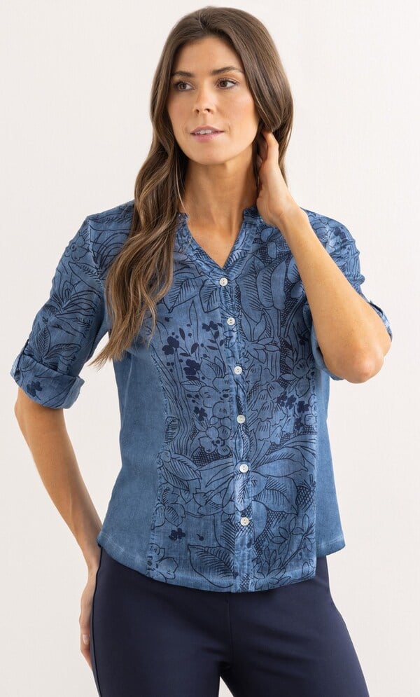 Printed Panelled Cotton Shirt