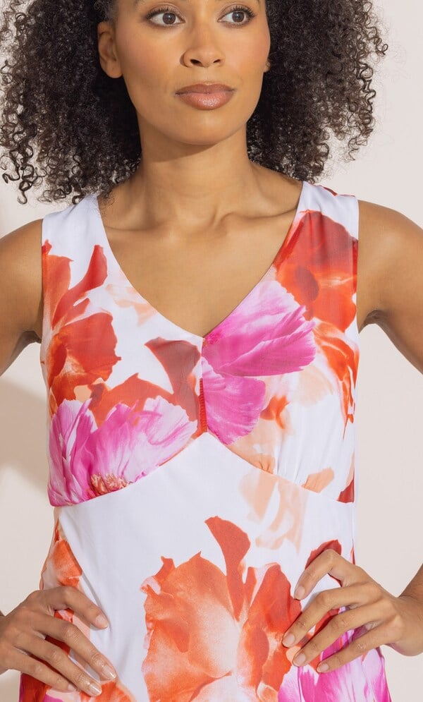 Bold Floral Print Sleeveless Midi dress