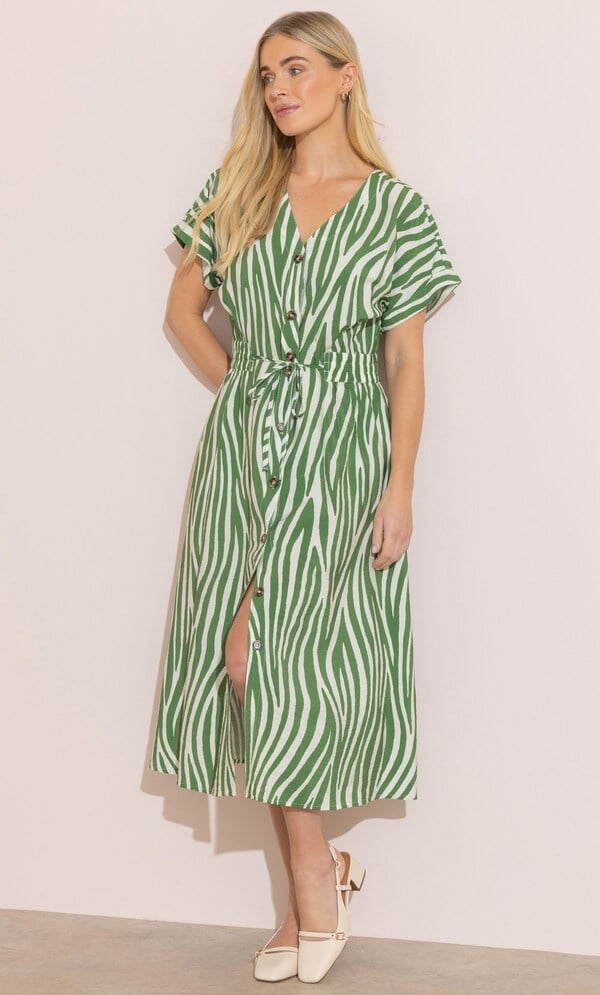 Printed Button Down Midi Dress