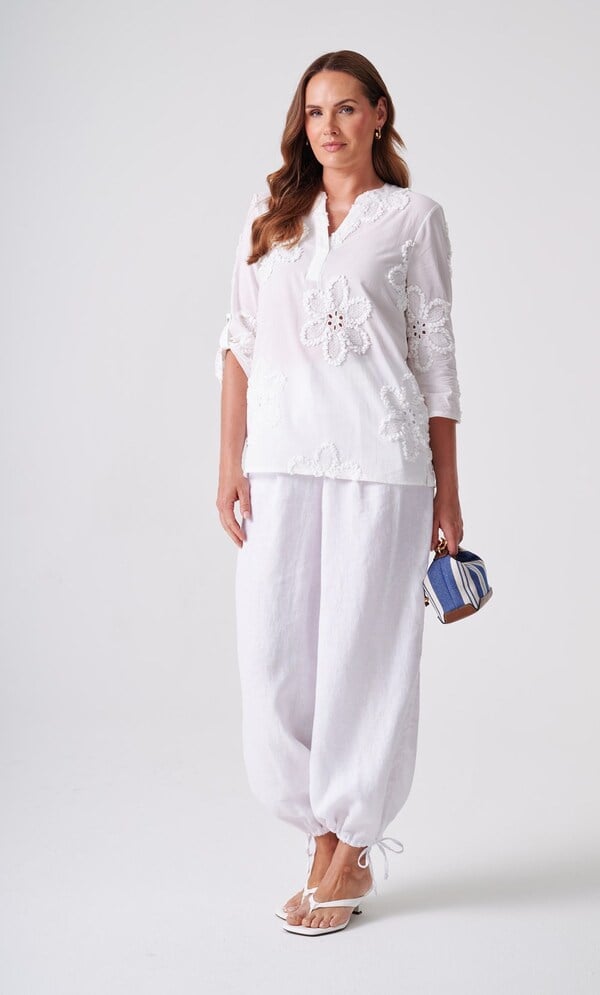 Anna Rose Applique Pattern Cotton Blouse