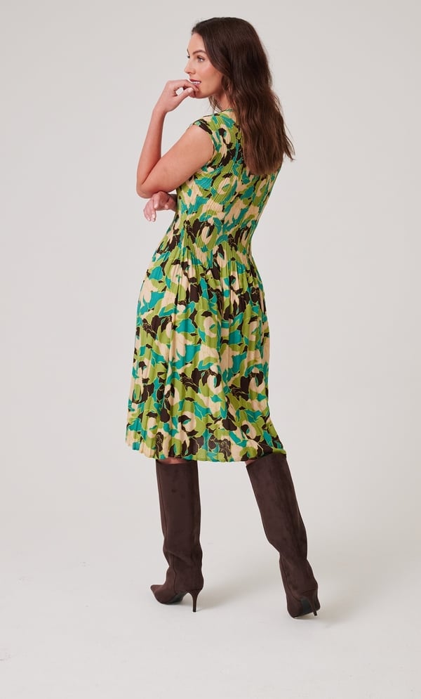 Pleated Floral Printed Dress