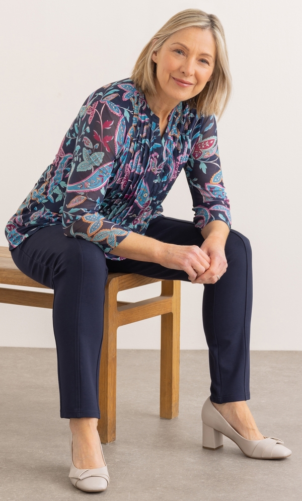 Anna Rose Paisley Printed Mesh Top