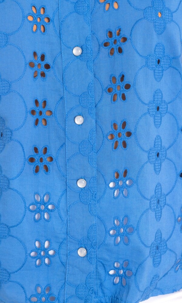 Embroidered Tie Front Cotton Shirt