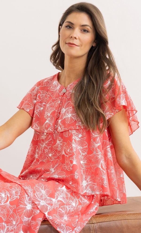Floral Foil Printed Layered Dress