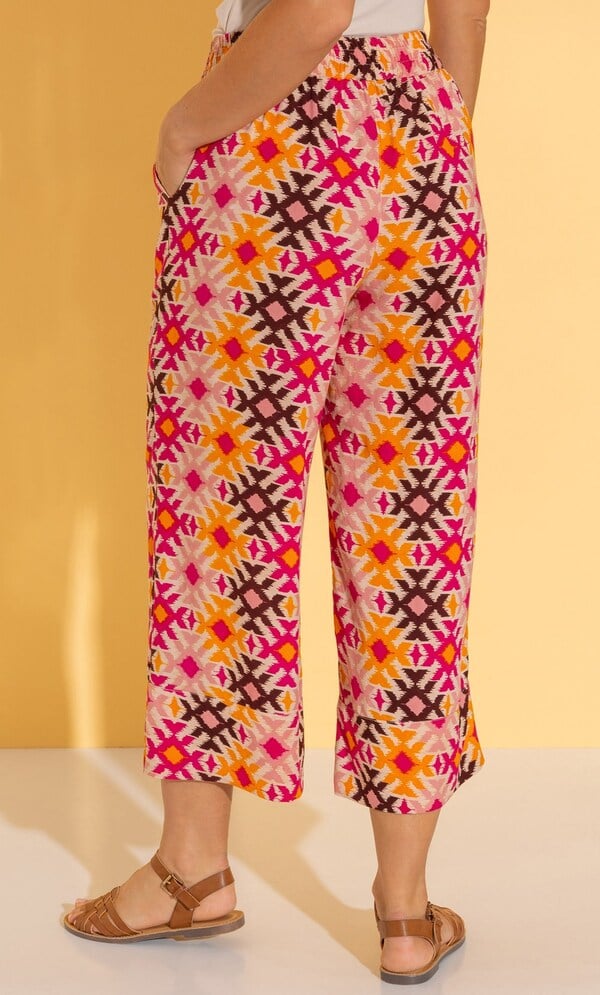 Aztec Print Cropped Wide Leg Trousers