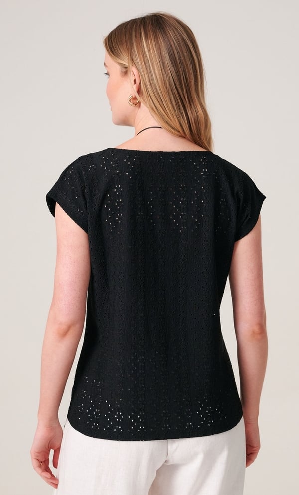 Eyelet Embroidered Tie Front Jersey Top