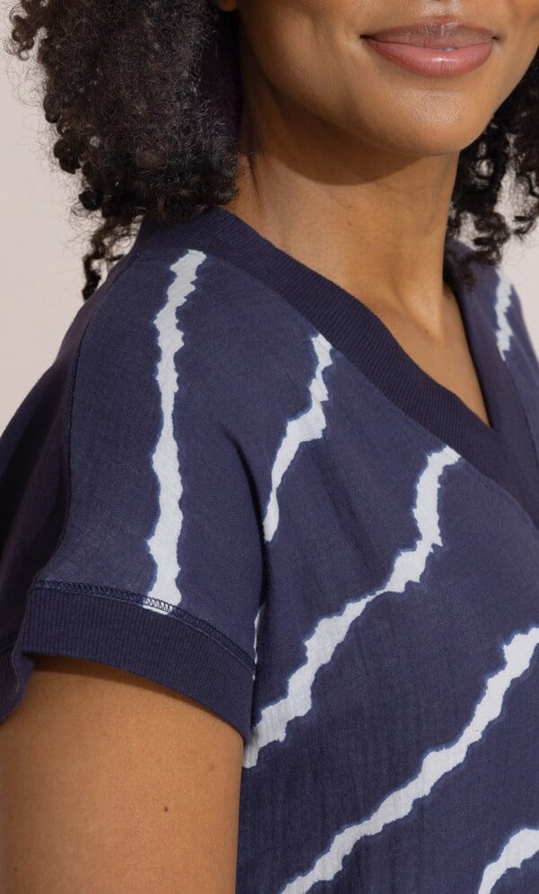 Printed Tie Dye V Neck Cotton Top