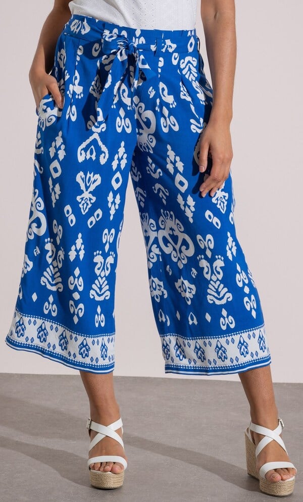 Printed Wide Leg Cropped Trousers