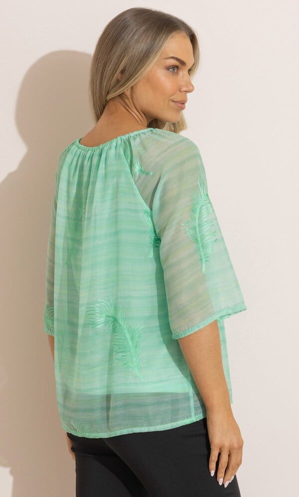 Embroidered Tie Neck Top