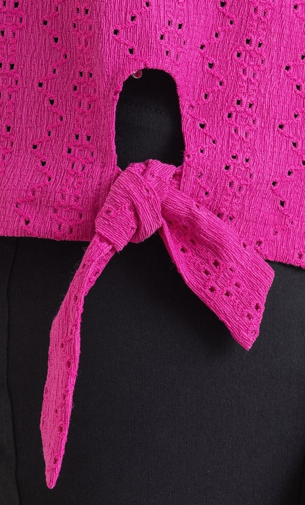 Eyelet Embroidered Tie Front Jersey Top
