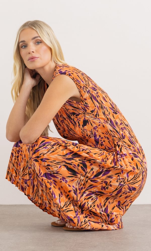 Botanical Print Pleated Dress
