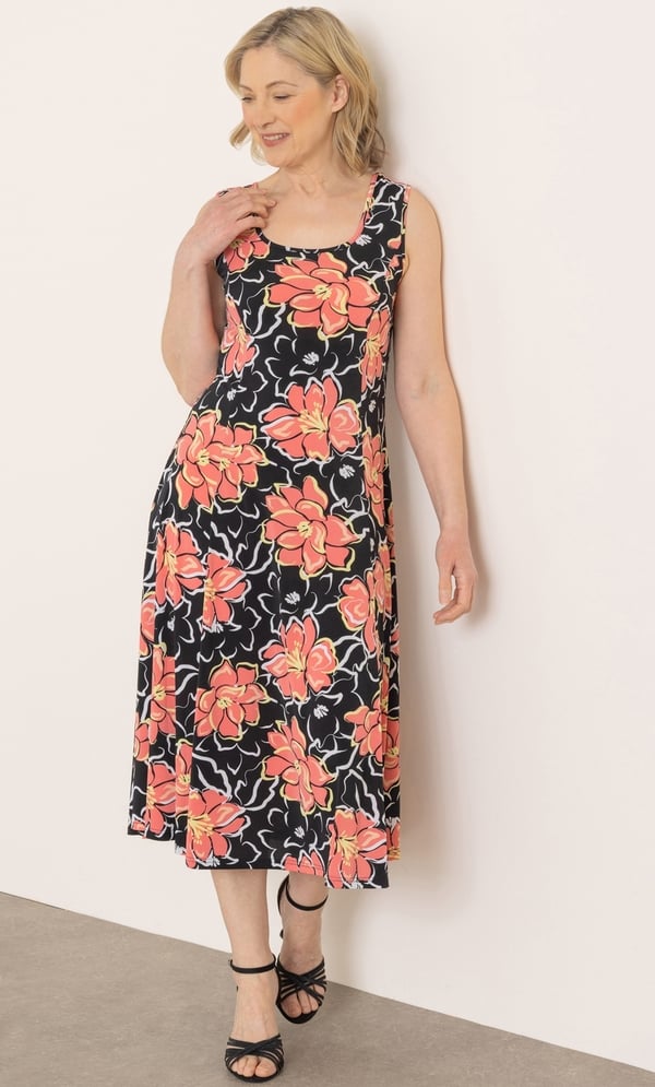 Anna Rose Floral Print Sleeveless Midi Dress