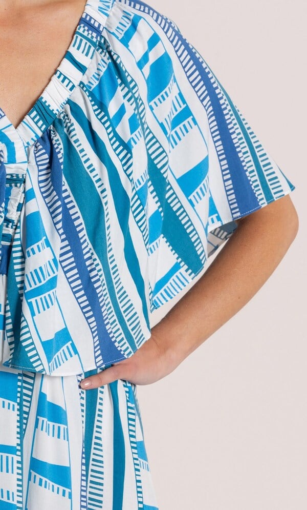 Printed V Neck Midaxi Dress