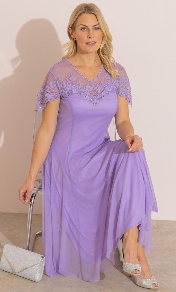 Anna Rose Mesh and Embellished Lace Midi Dress
