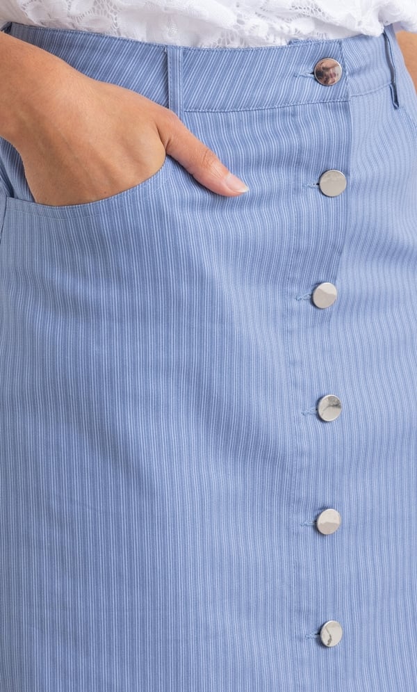 Striped Button Fastening Cotton Blend Skirt