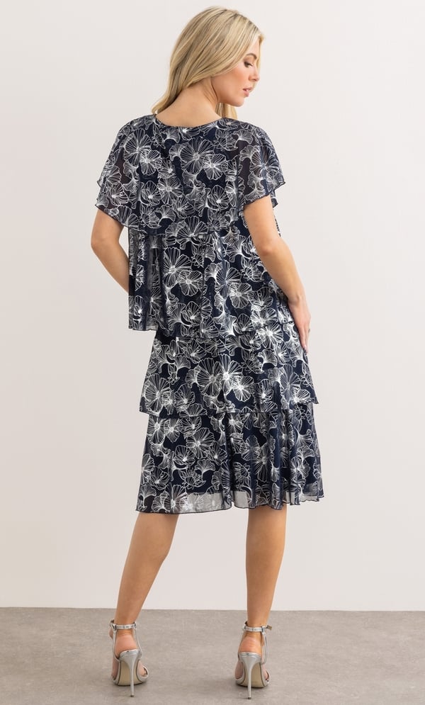 Floral Foil Printed Layered Dress