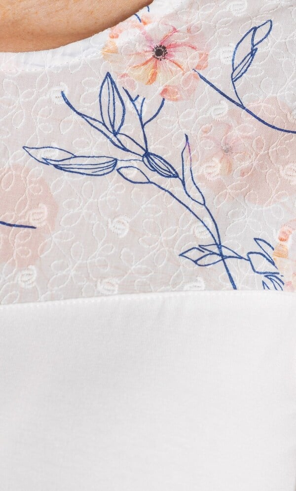 Short Sleeve Floral Trim Top