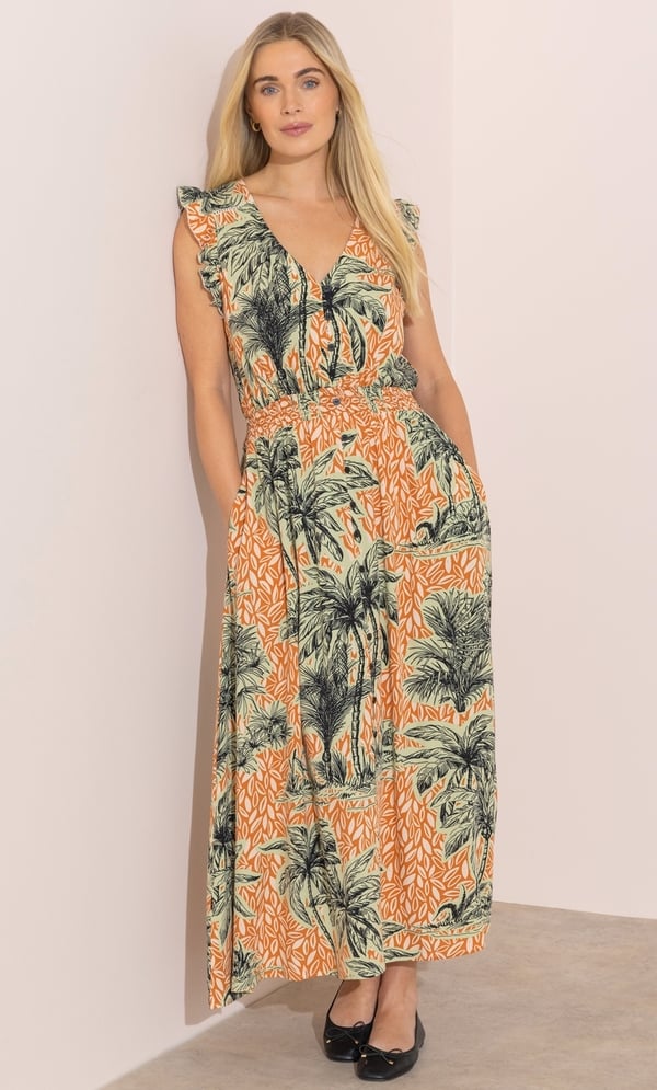Palm Tree Printed Maxi Dress