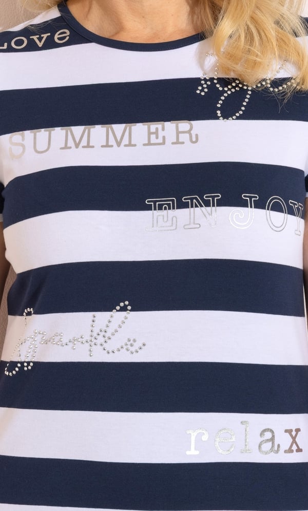 Anna Rose Stripe And Graphic Embellished T-Shirt