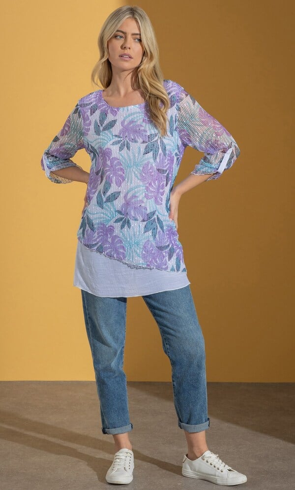 Layered Leaf Print Tunic Top
