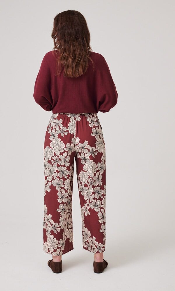 Wide Leg Pull On Floral Print Trousers