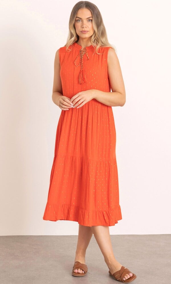 Sleeveless Crinkle Metallic Midi Dress