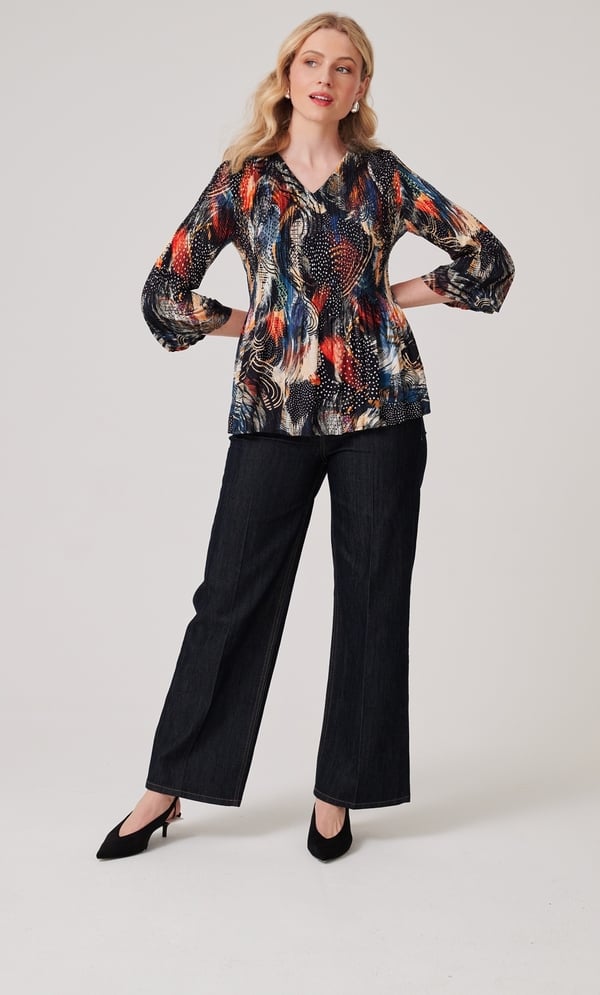 Pleated Abstract Print Top