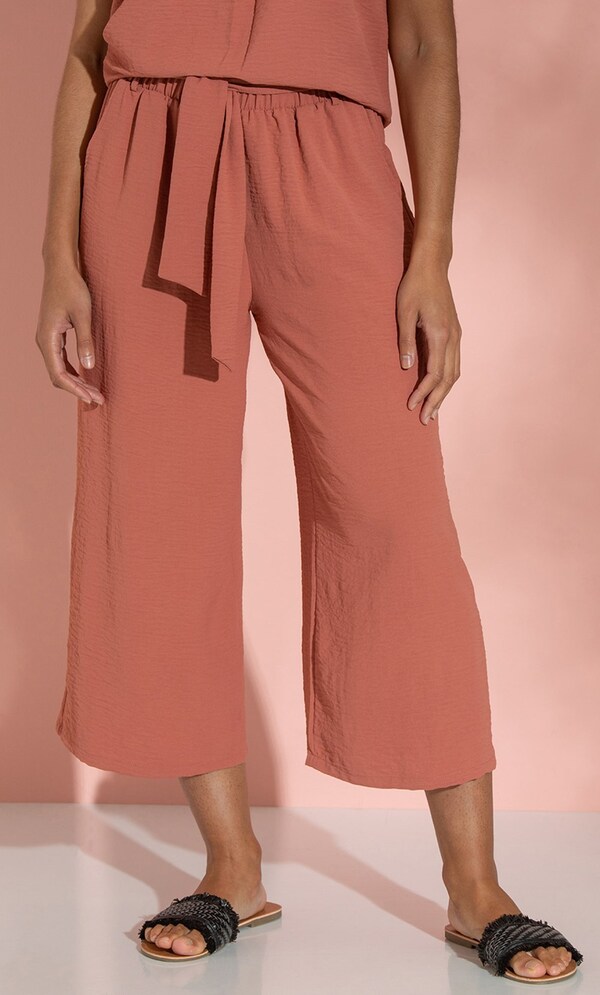 Cropped Wide Leg Pull On Trousers