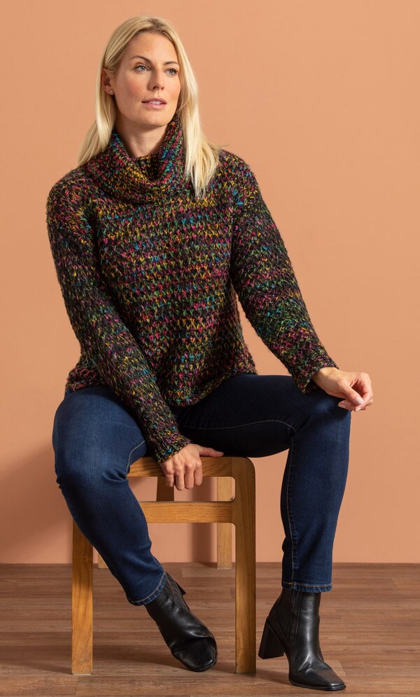 Rainbow Cowl Neck Knit Top