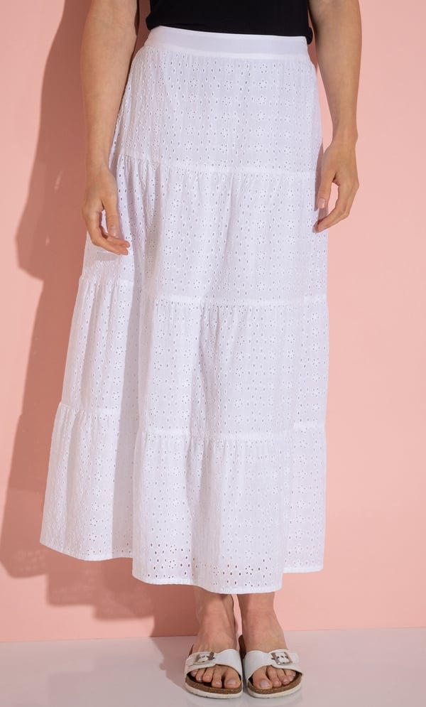 Eyelet Embroidered Cotton Maxi Skirt