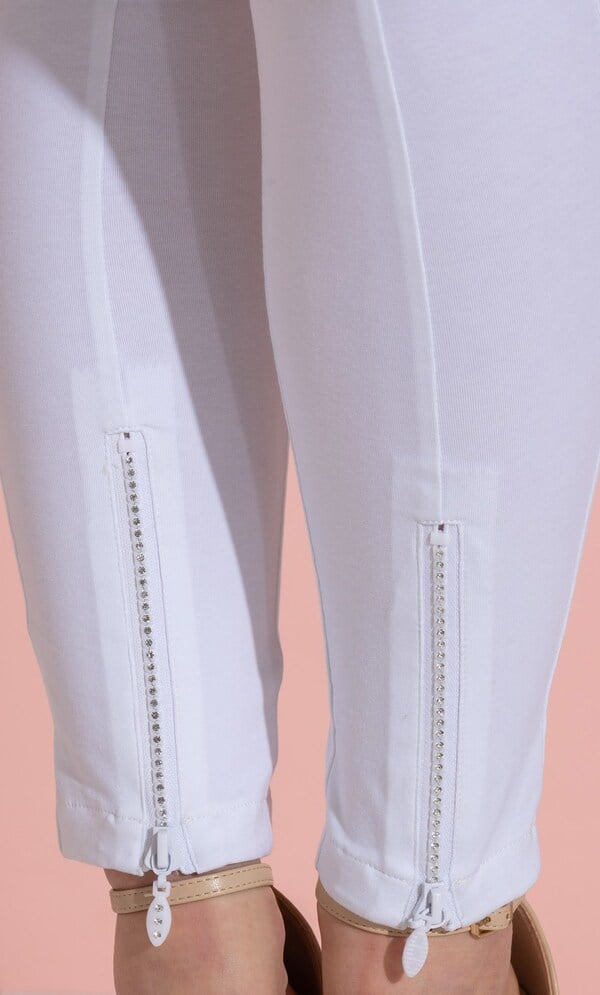 Embellished Zip Hem Jersey Full Length Leggings