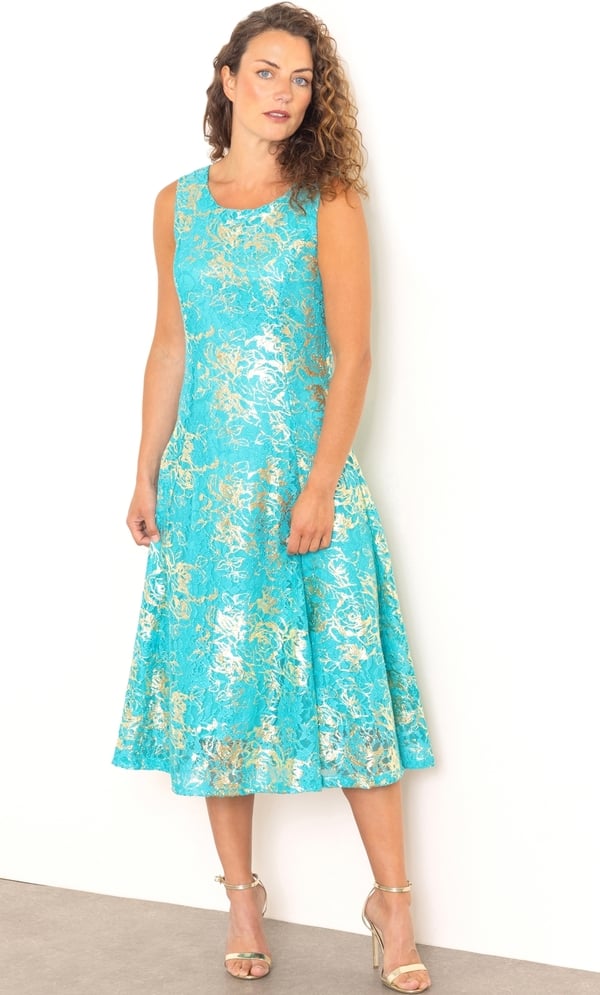 Anna Rose Foil Print Sleeveless Lace Midi Dress