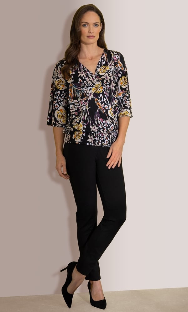 Printed Wrap Smocked Hem Top