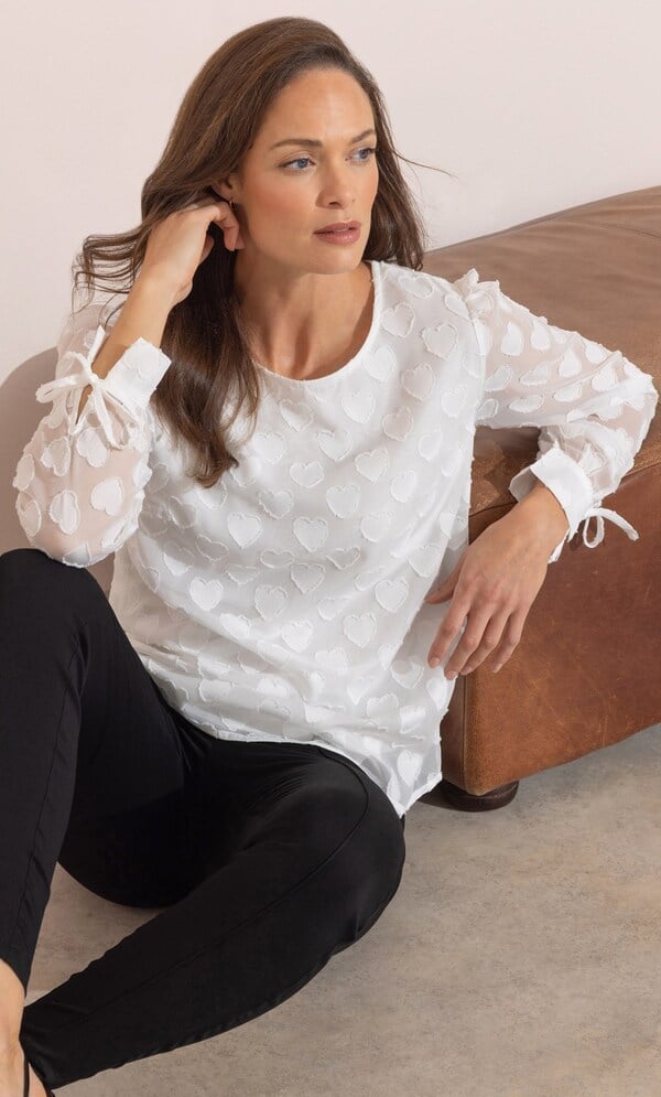 Heart Jacquard Tie Sleeve Top