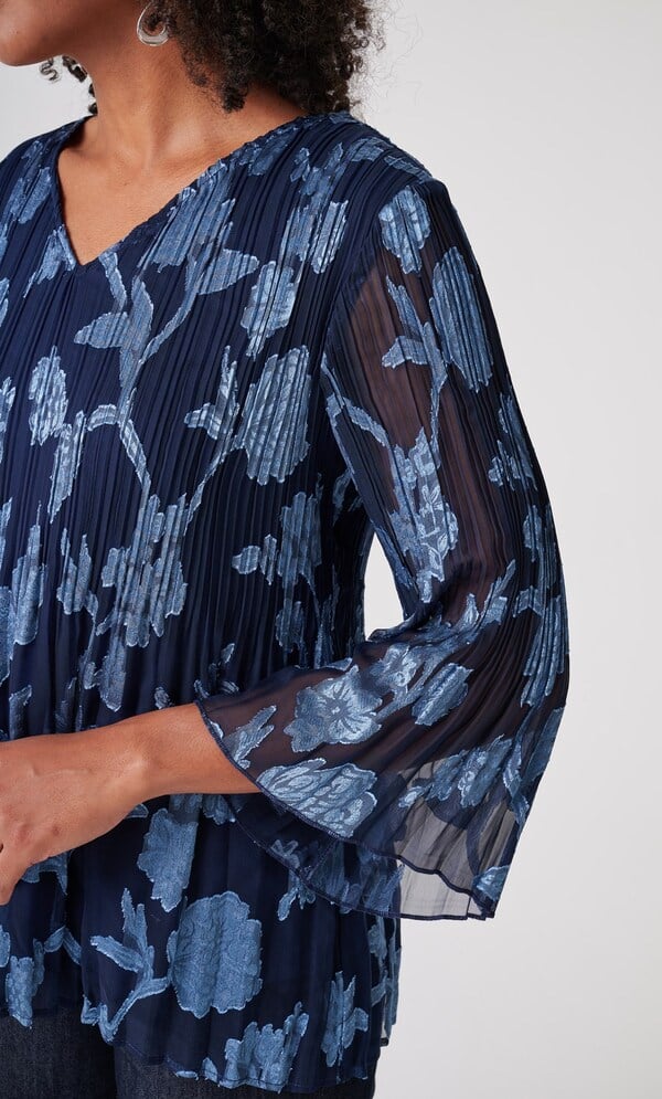 Pleated Floral V Neck Top