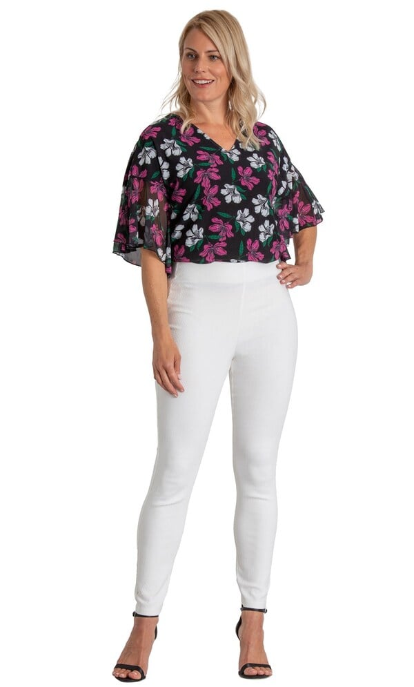 Textured Pull On Slim Leg Trousers
