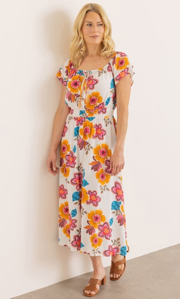 Floral Printed Bardot Midaxi Dress