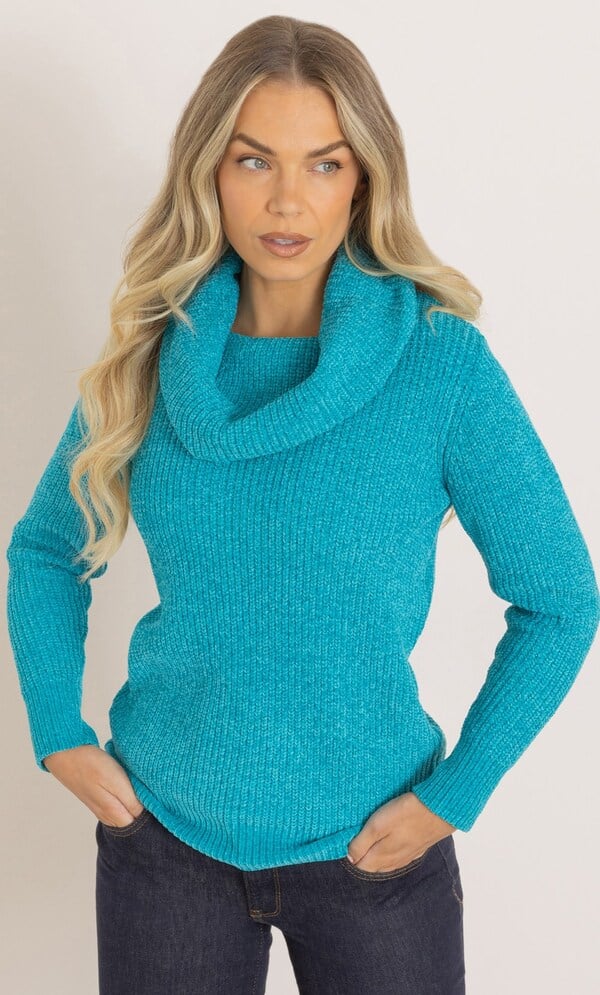Cowl Neck Long Sleeve Chenille Knitted Jumper