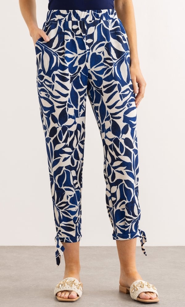 Printed Tie Hem Crop Trousers