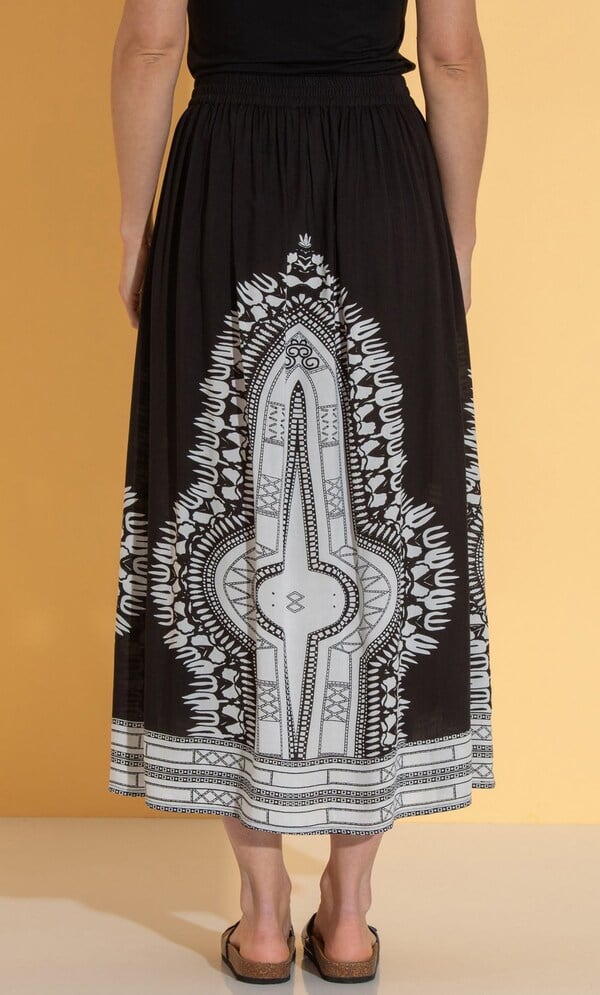 Border Printed Pull On Maxi Skirt