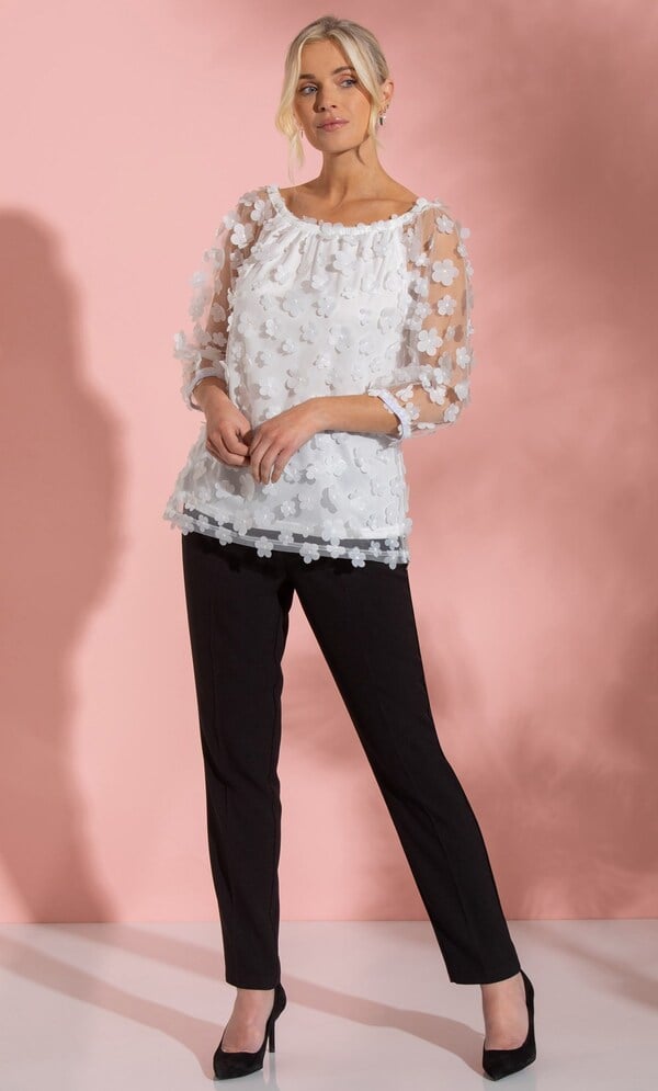 Floral Applique Bardot Top