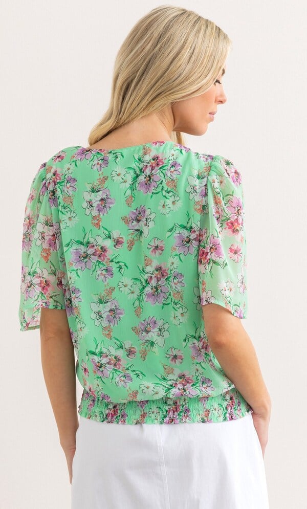 Floral Print Smocked Hem Top