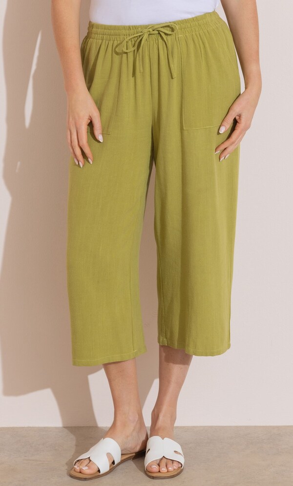 Wide Leg Linen Blend Cropped Trousers