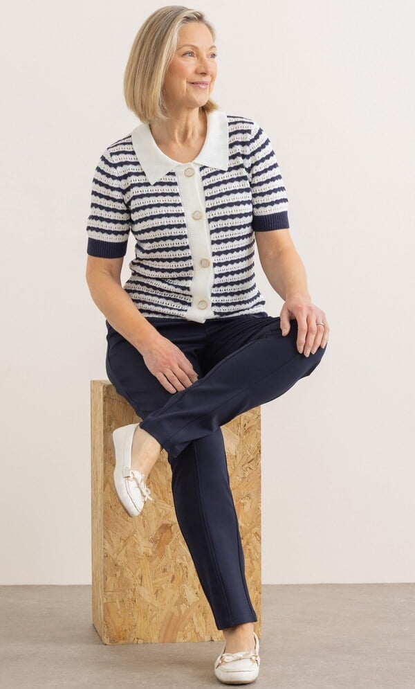 Anna Rose Stripe Crochet Knit Cardigan