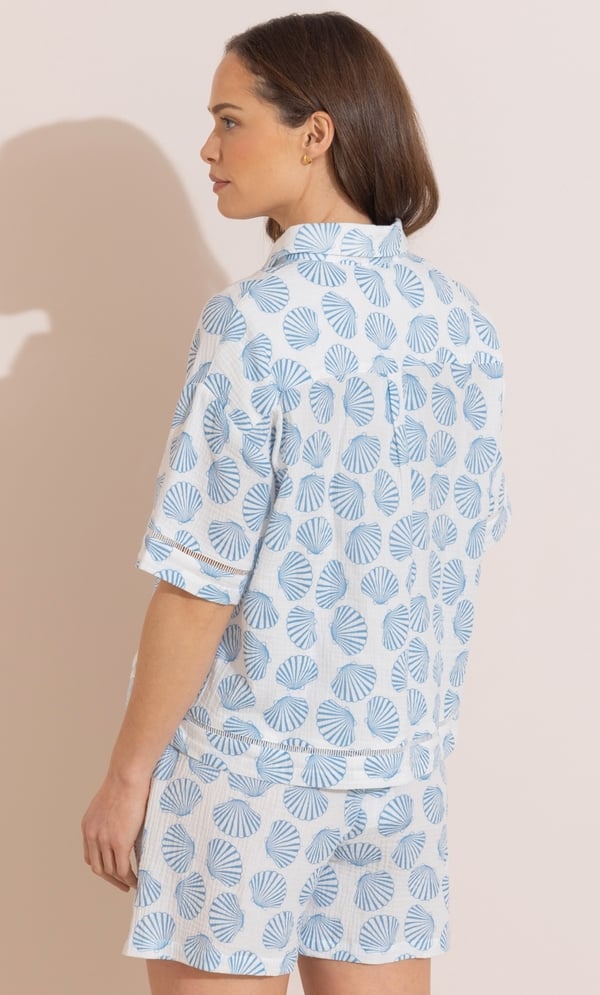 Short Sleeve Shell Printed Cotton Blouse